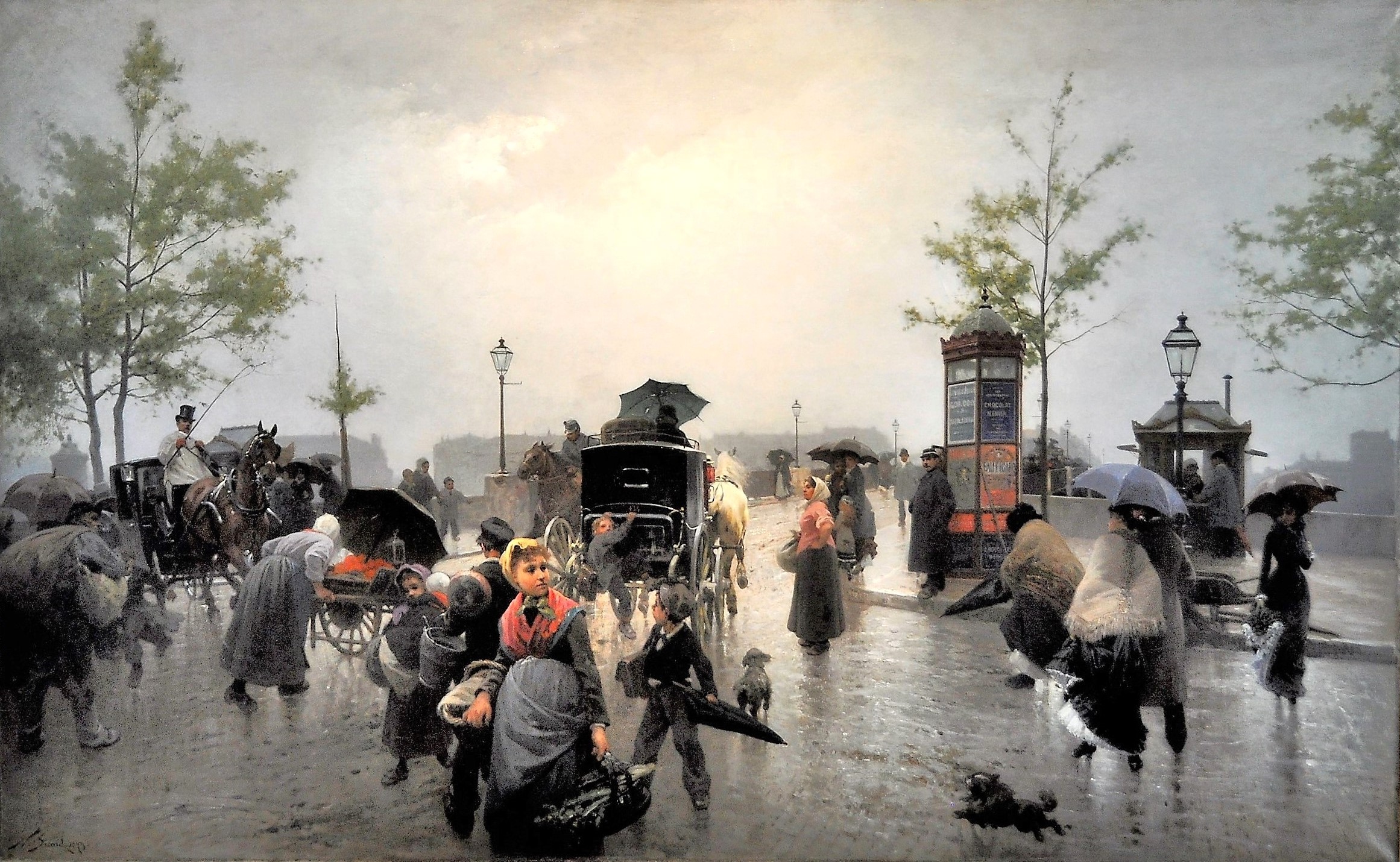 Nicolas SICARD Lyon 1846-1920 Entrée du Pont de la Guillotière par un temps de pluie 1879 (6)